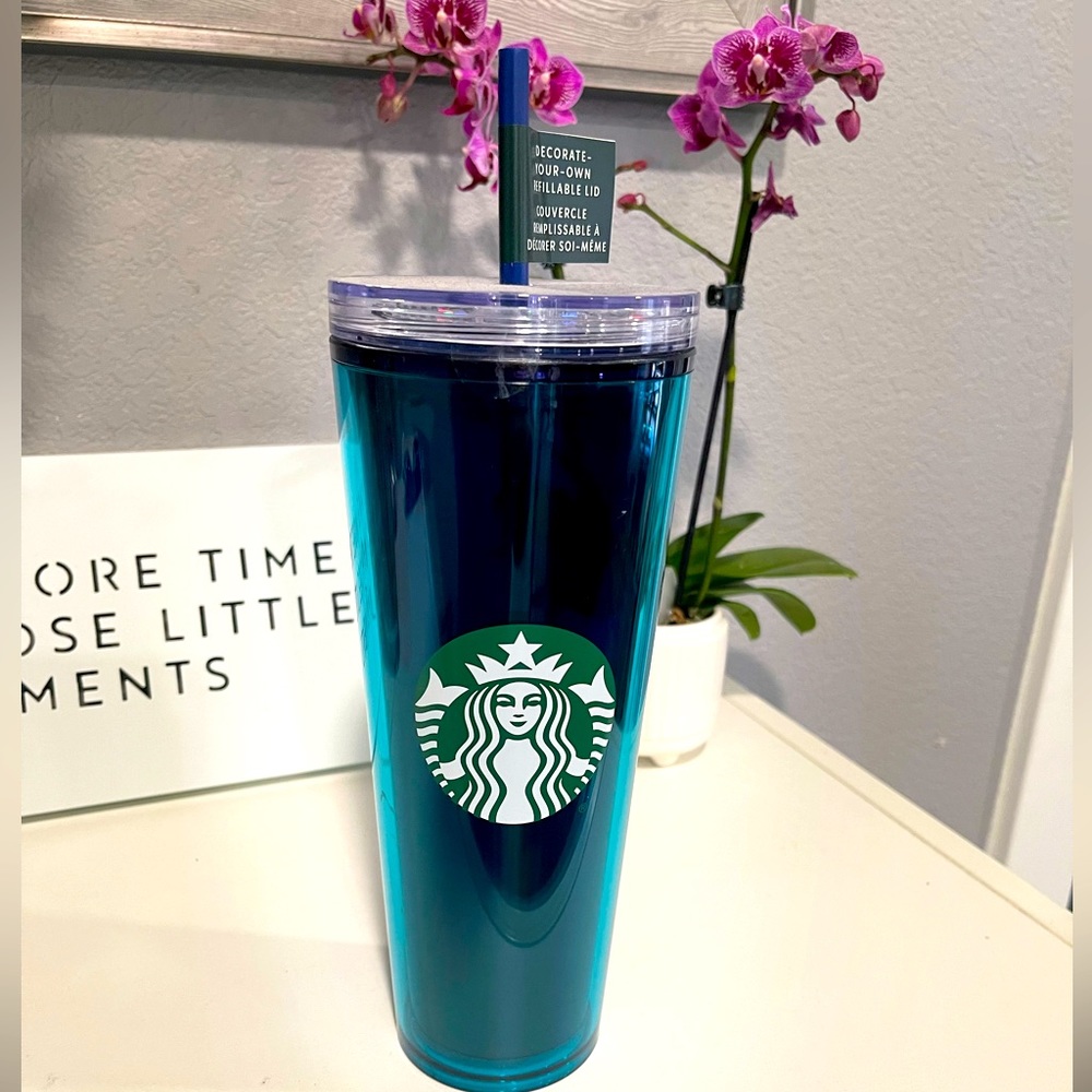 New Starbucks Blue/green venti tumbler. Decorate your own lid.